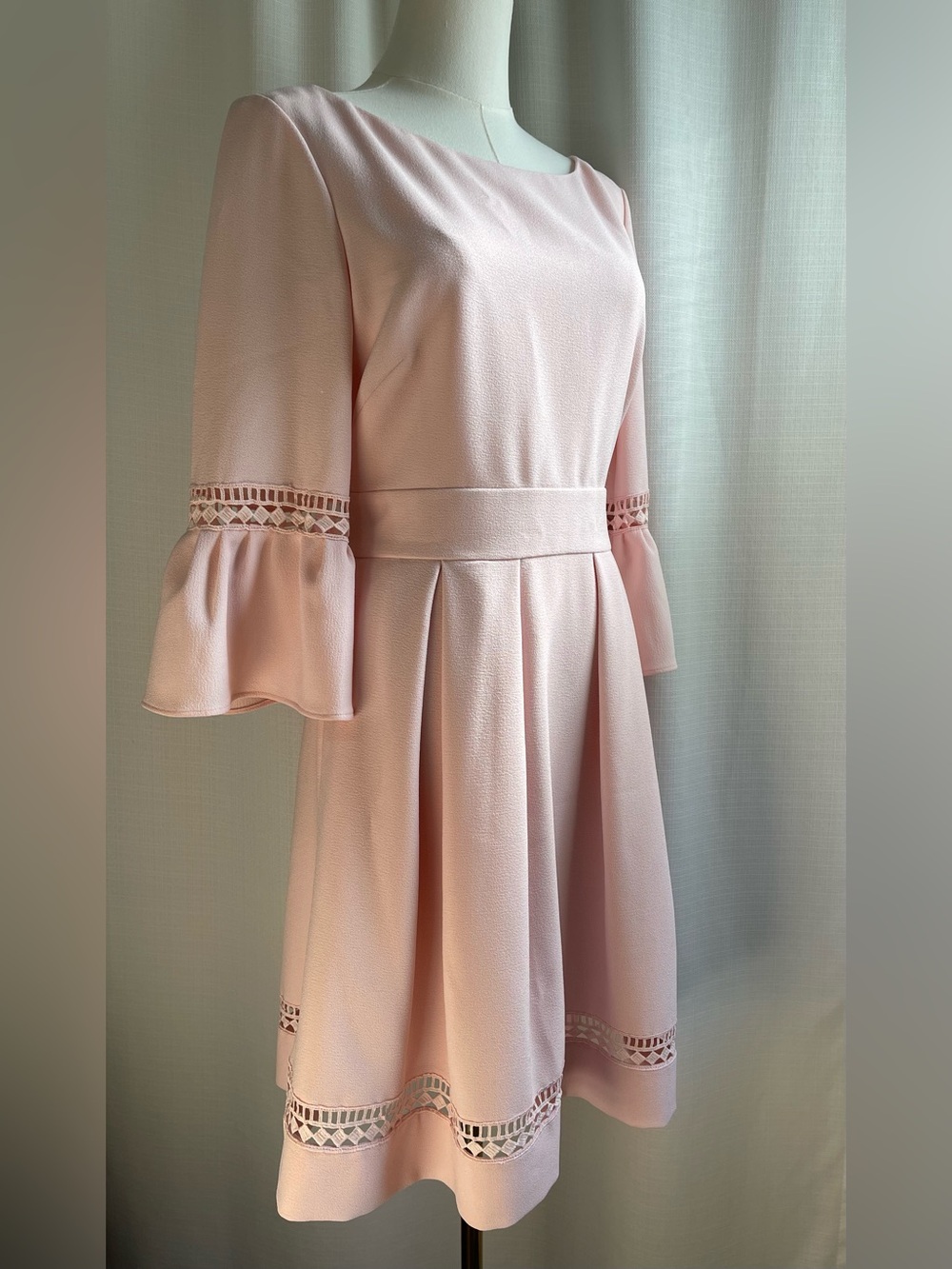 Everyday Ceremony Lattice Cutout Blush Pink Occasion Pocket Midi Flare Dress 10